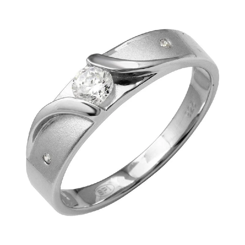 Rhodium Plated 925 Sterling Silver Men's Sideways Design Matte Finish Trio Ring - GMR00195