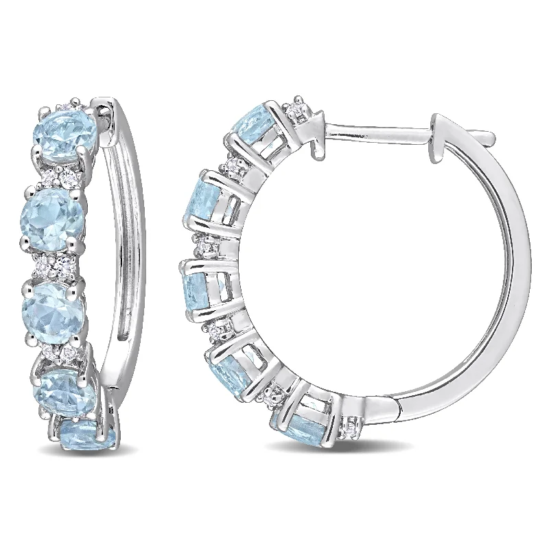 Miadora Sky-Blue and White Topaz Hoop Earrings in Sterling Silver