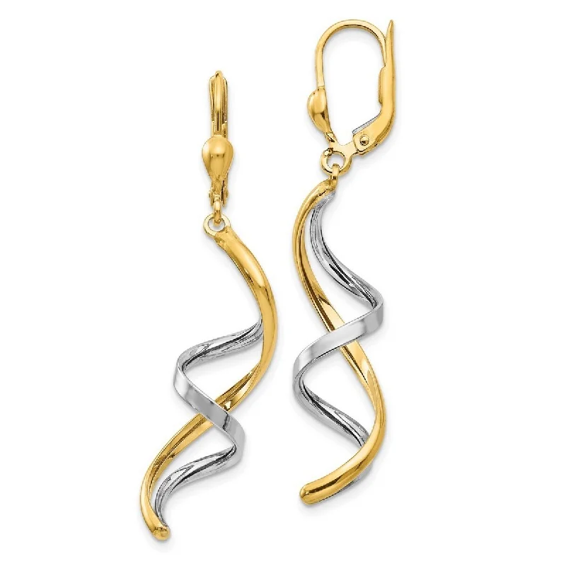 Curata 14K Two-Tone Gold Spiral Leverback Earrings (10mmx45mm) - Orange