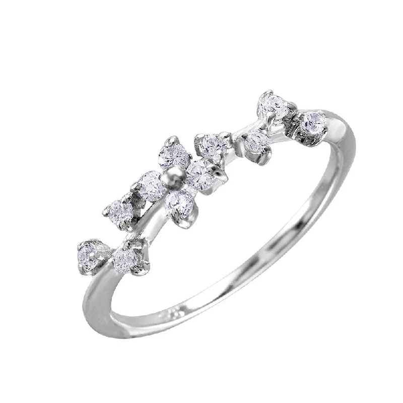 Silver 925 Rhodium Plated Petal CZ Design Ring - BGR01035