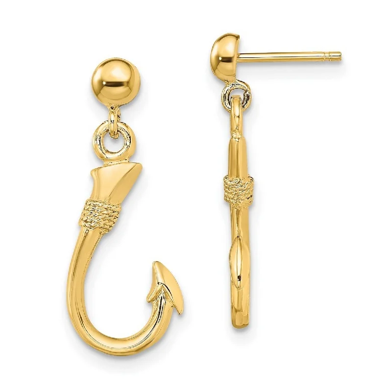 Curata 14k Yellow Gold 3 d Animal Sealife Fish Hook Dangle Earrings - 23.5mm