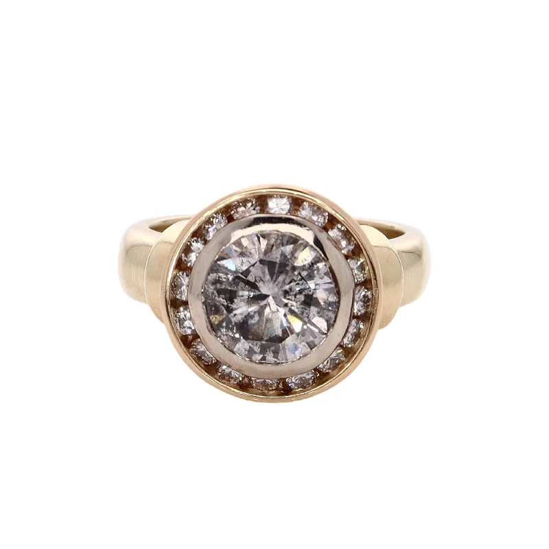 Estate 14k Two Tone Bezel Set Diamond Ring with Halo