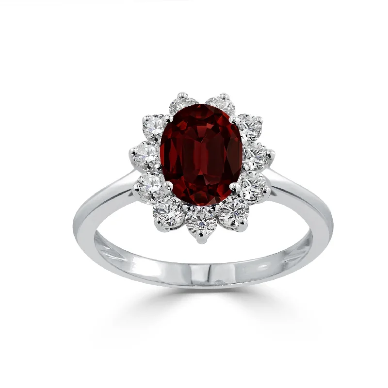 Auriya 1 5/8ct Oval-cut Red Garnet and Halo Diamond Ring 5/8cttw 18K Gold