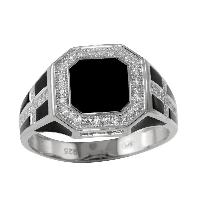 Rhodium Plated 925 Sterling Silver Square Cross Ring with CZ - GMR00248RH