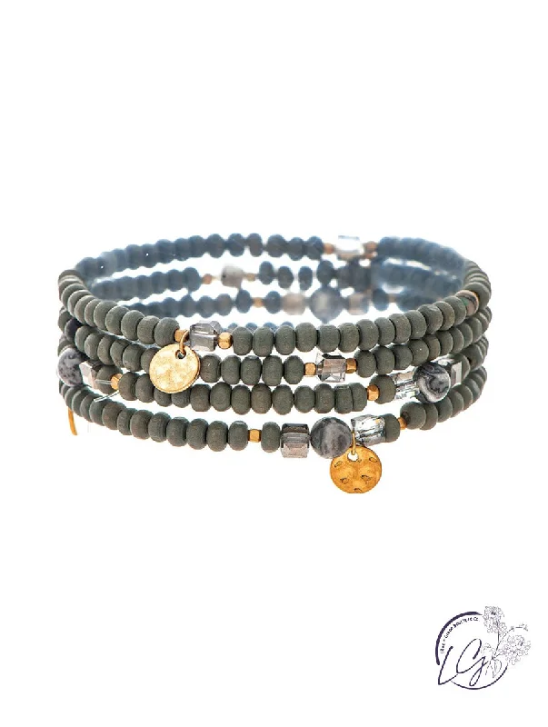 Gold Grey Wood Bead Bracelet