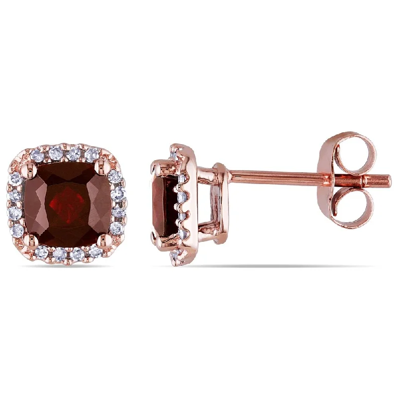 Miadora 10k Rose Gold Garnet and 1/10ct TDW Diamond Earrings (H-I, I2-I3)