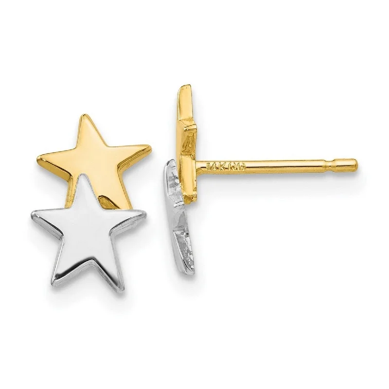 Curata 14k Yellow Gold With Rhodium 12x7mm Polished Star Post Earrings