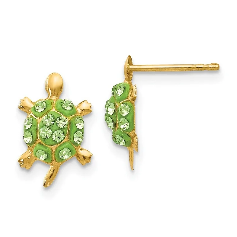 Curata 14k Yellow Gold Polished Light Green Crystal Turtle Post Earrings Measures 12x8mm Wide