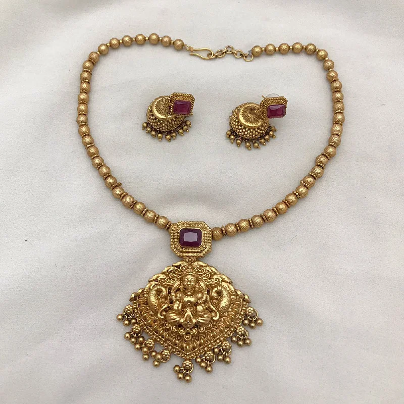 Joyful Jewel Art Matte Gold Plated Pota Stone Temple Necklace Set