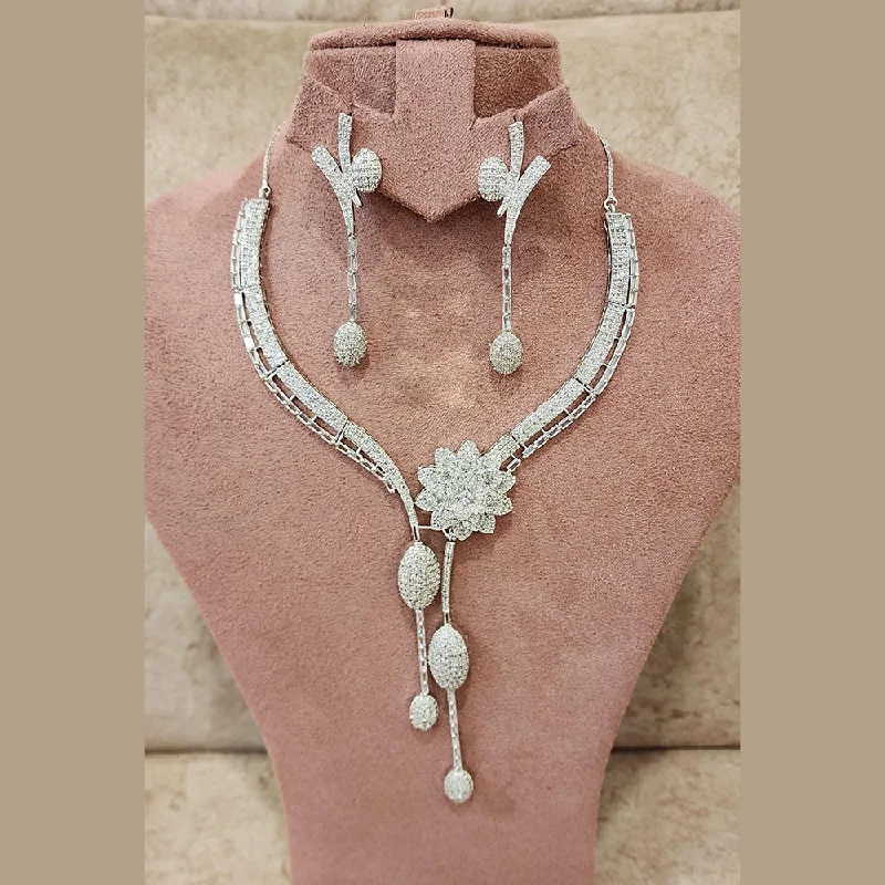 Fs Collection Silver Plated AD Necklace Set