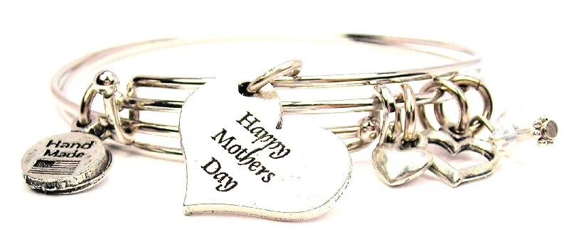 Happy Mothers Day Heart Expandable Bangle Bracelet Set