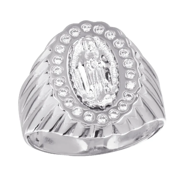 Rhodium Plated 925 Sterling Silver Guadalupe Ring with CZ - GMR00242RH