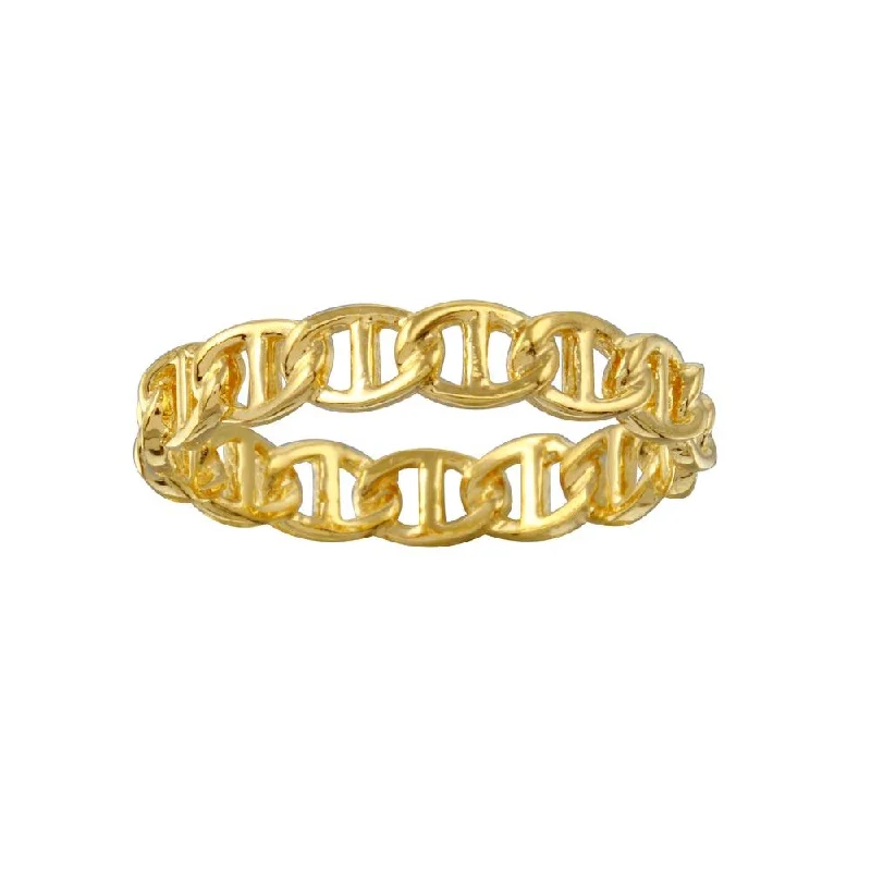 Gold Plated 925 Sterling Silver Mariner Design Link Ring - GMR00323GP