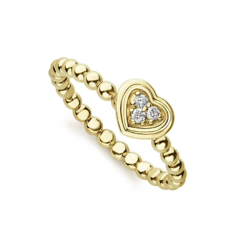 Caviar Gold 18K Gold Heart Diamond Ring