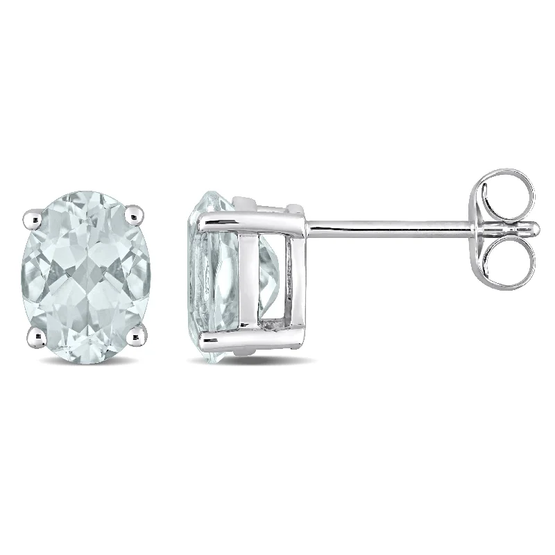 Miadora Oval-cut Aquamarine Solitaire Stud Earrings in 14k White Gold