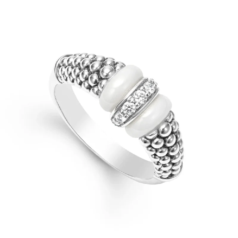 Lagos White Caviar Ceramic & Diamond Ring