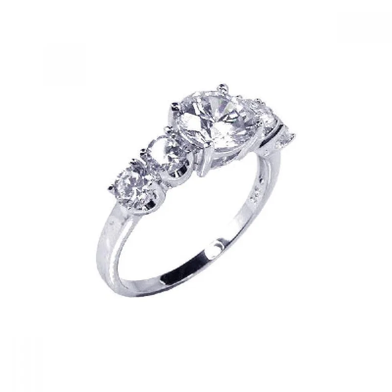 Silver 925 Rhodium Plated 5 Set CZ Stone Ring - STR00361