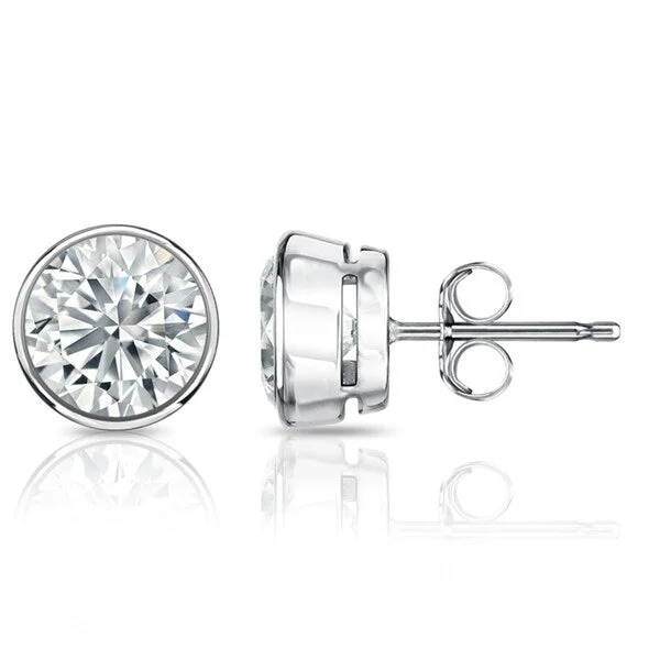 Auriya 3 1/5ctw Round Diamond Stud Earrings Bezel-set Platinum - Certified