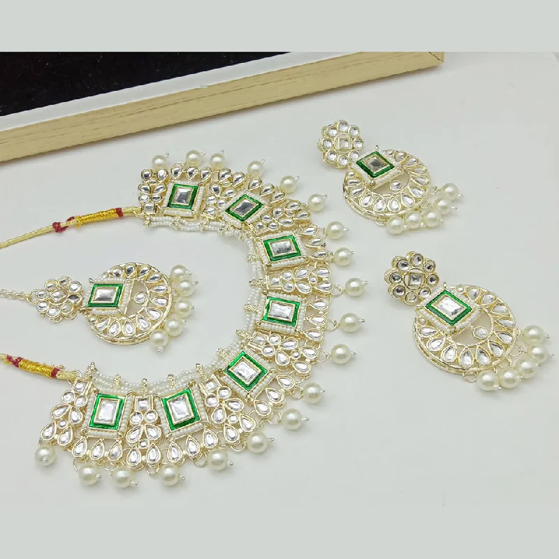 SP Jewellery Gold Plated Kundan Stone And Beads Necklace Set