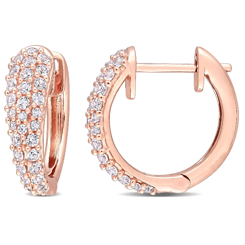 Miadora 10k Rose Gold White Sapphire Multi-Row Cluster Hoop Earrings - 17 mm x 5.1 mm x 17.7 mm - 17 mm x 5.1 mm x 17.7 mm