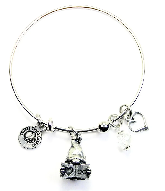 Book Lover Gnome Expandable Bangle Bracelet