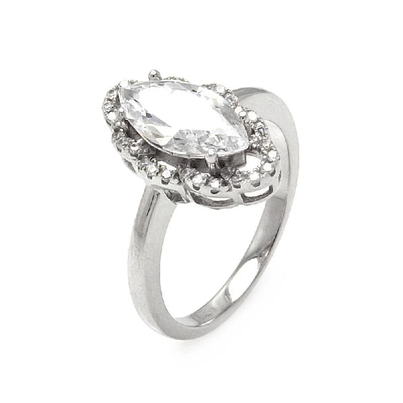 Silver 925 Rhodium Plated Micro Pave Clear CZ Marquise Ring - ACR00060