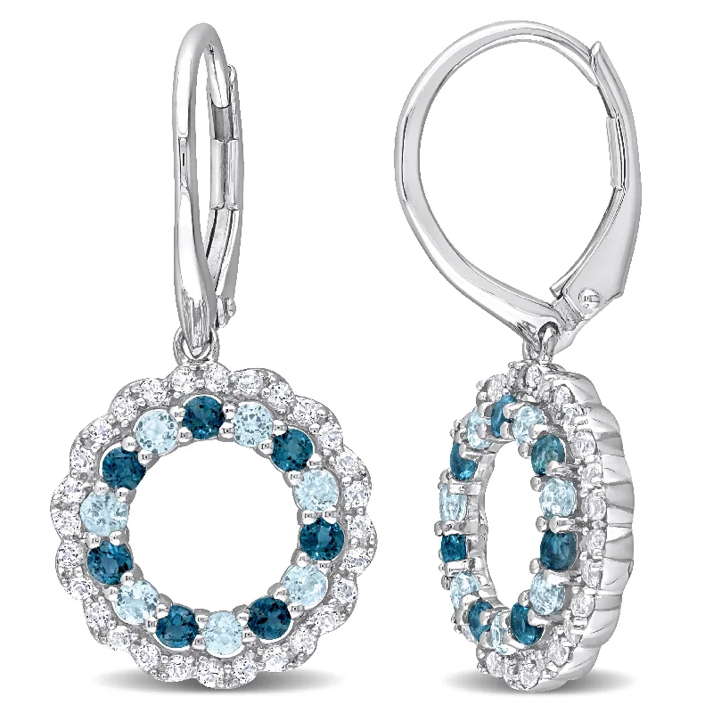 Miadora London Blue Topaz Sky Blue Topaz and White Topaz Open Circle Earrings in Sterling Silver