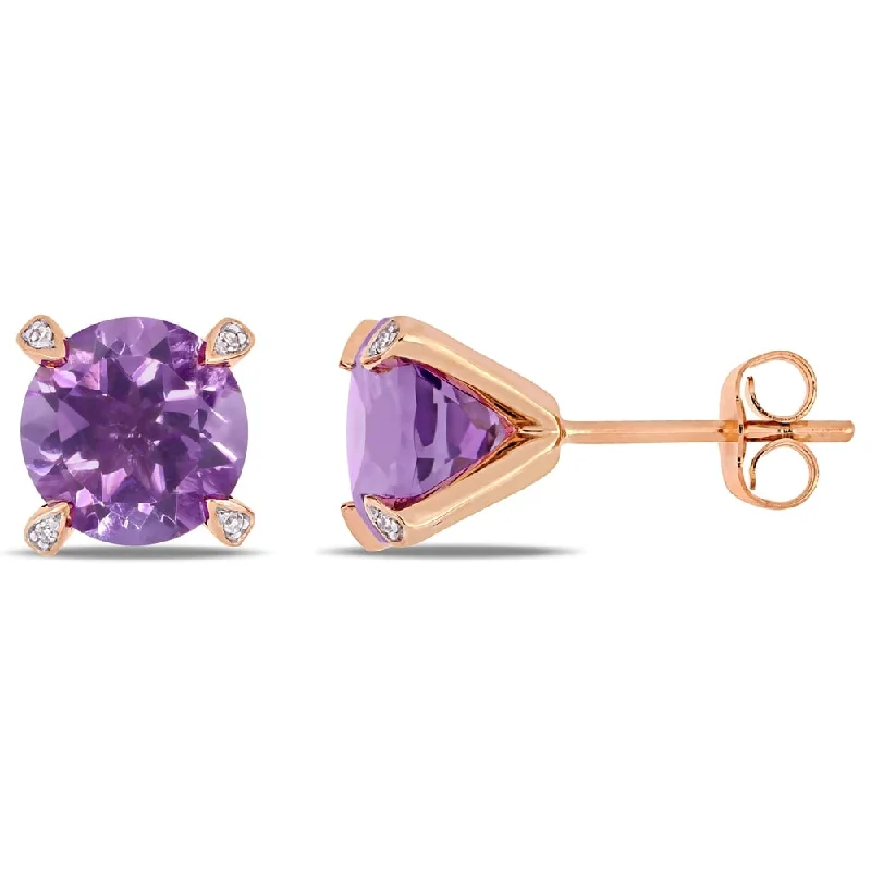 Miadora 10k Rose Gold 3ct TGW Amethyst and Diamond Accent Solitaire Martini-Stud Earrings