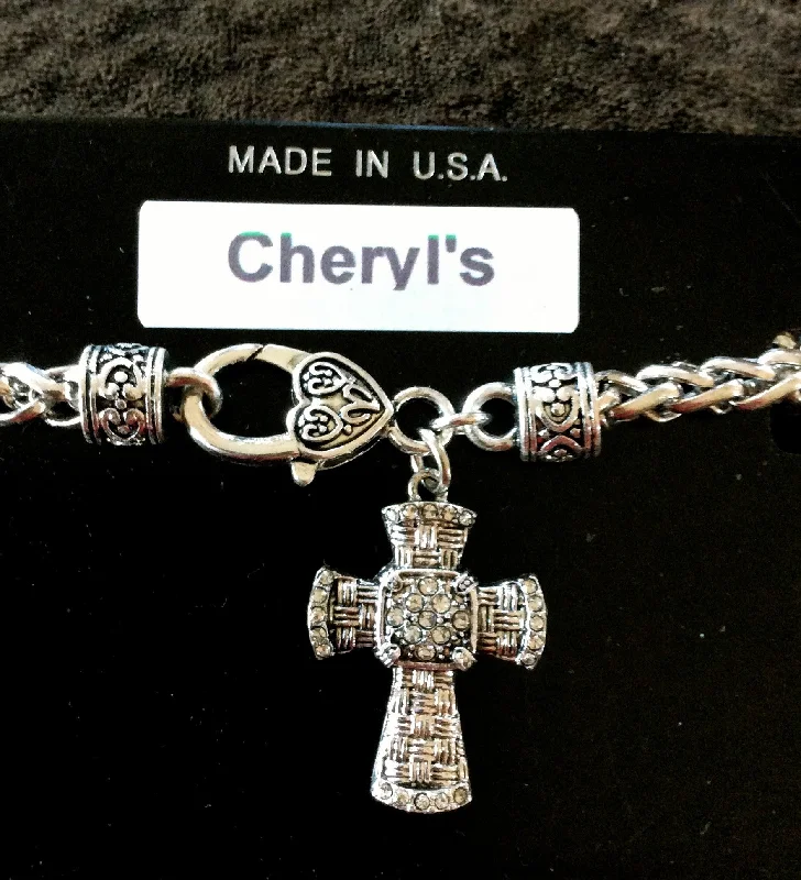 Silver Cross Basket Weave Clasp Bracelet