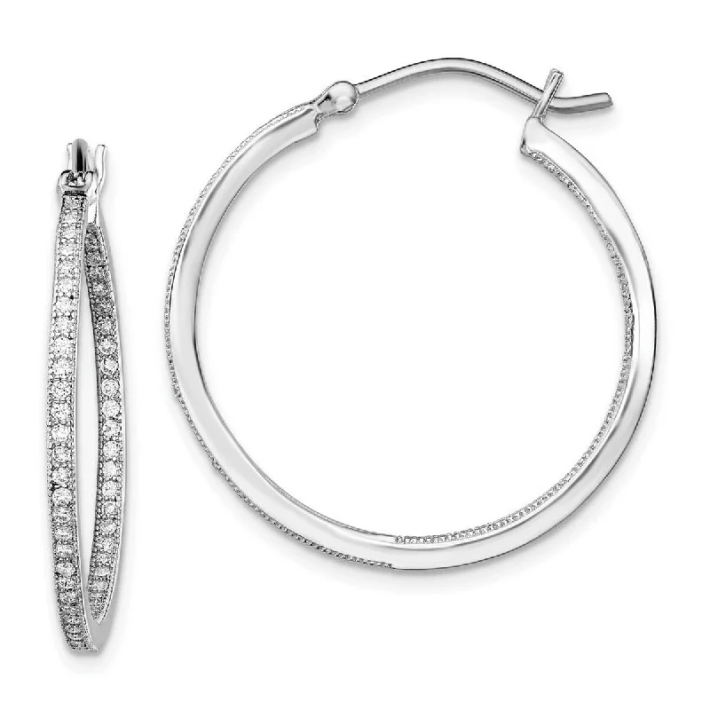 Curata 925 Sterling Silver Rhodium Plated CZ Cubic Zirconia In and Out Hoop Earringss - 30x30mm Wide