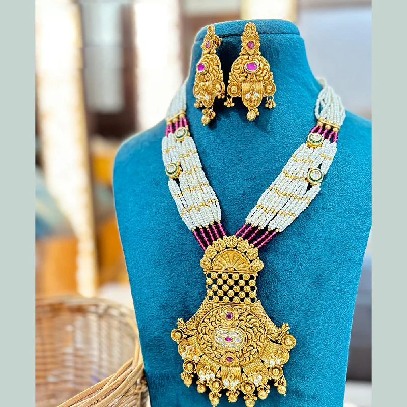 Jewel Addiction Copper Gold Plated Kundan Stone And Pearls Necklace Set