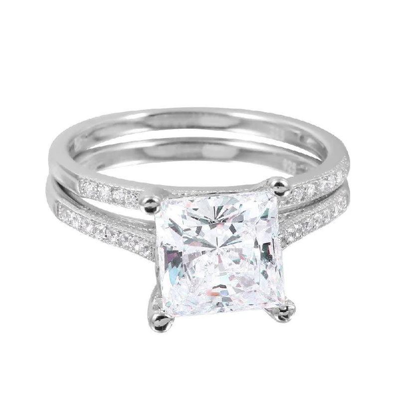 Silver 925 Rhodium Plated CZ Bridal Ring - GMR00077