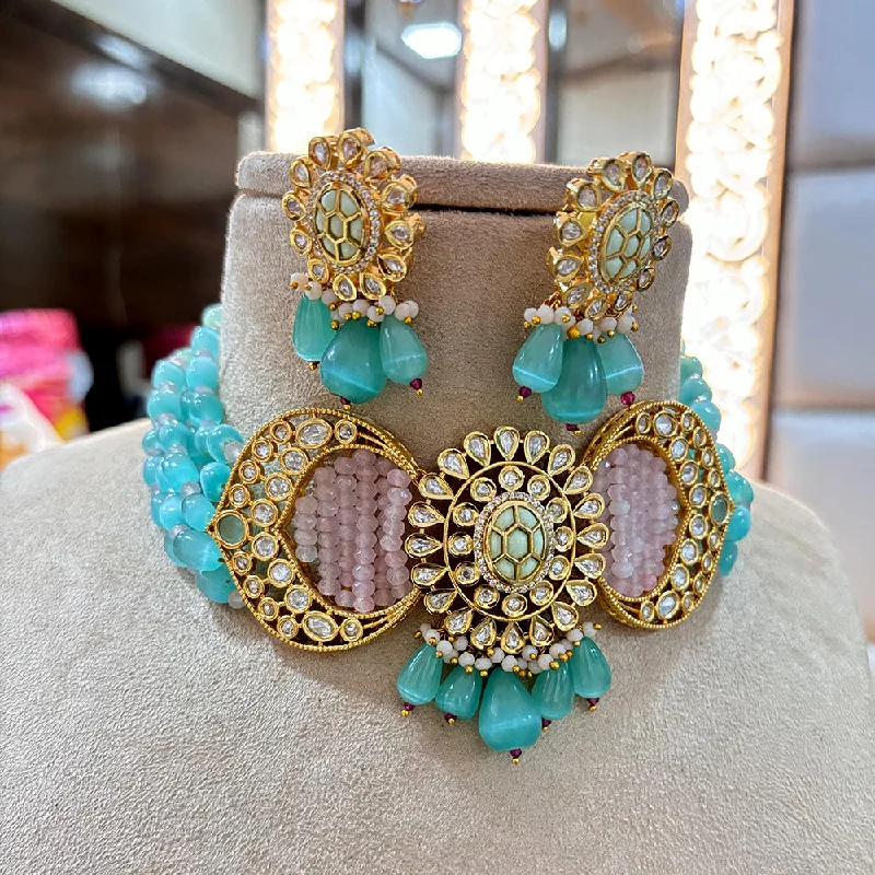 Jewel Addiction Copper Gold Plated Polki Kundan And Pearls Kundan Necklace Set