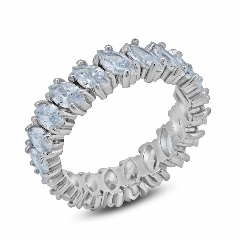 Rhodium Plated 925 Sterling Silver Clear Marquise CZ Eternity Bridal Ring - BGR00096