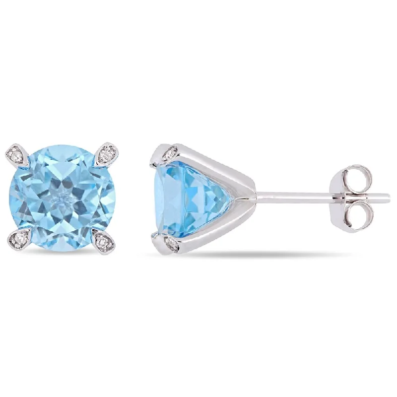 Miadora 10k White Gold 4 3/4ct TGW Sky-Blue Topaz and Diamond Accent Solitaire Martini-Stud Earrings