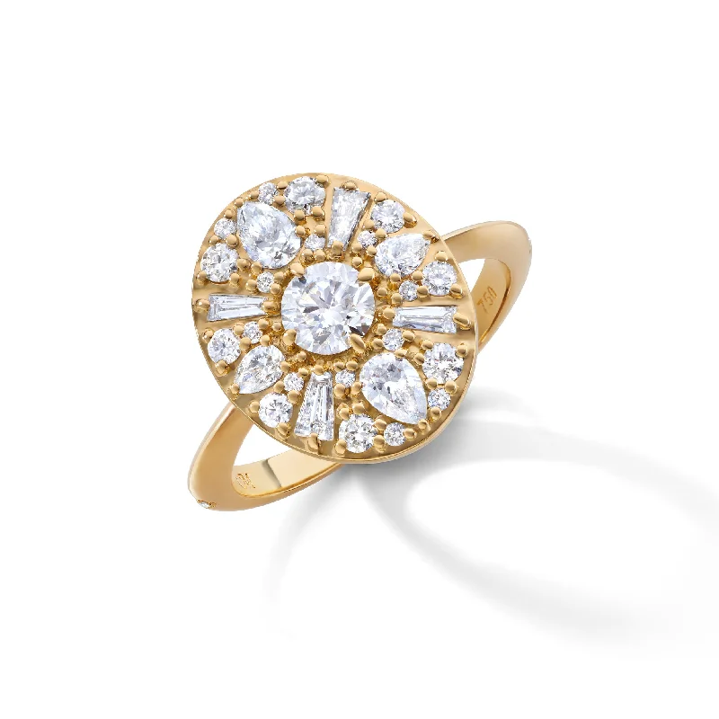 "Points North" Diamond Ring with Round, Baguette and Pear Shape Diamonds