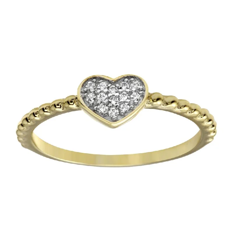 Gold Plated 925 Sterling Silver Small Heart Ring with CZ - BGR01181