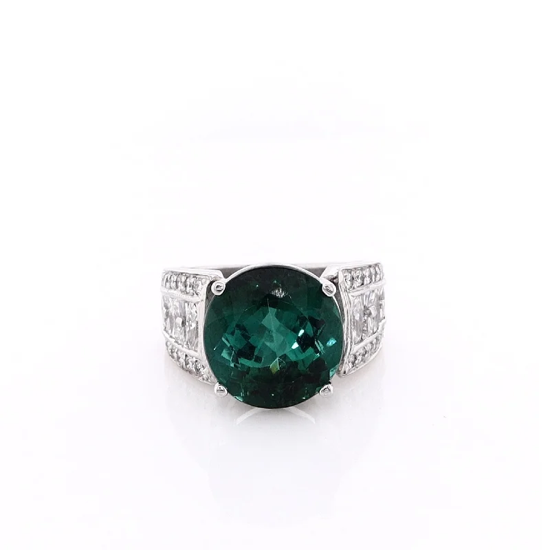 Estate Platinum 9.53ct Indicolite Tourmaline and Diamond Ring