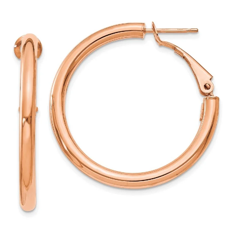 Curata 14k Rose Gold 3x25mm Polished Round Hoop Earrings