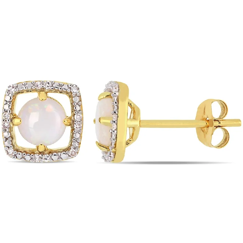 Miadora 10k Yellow Gold Opal and Diamond Floating Halo Stud Earrings