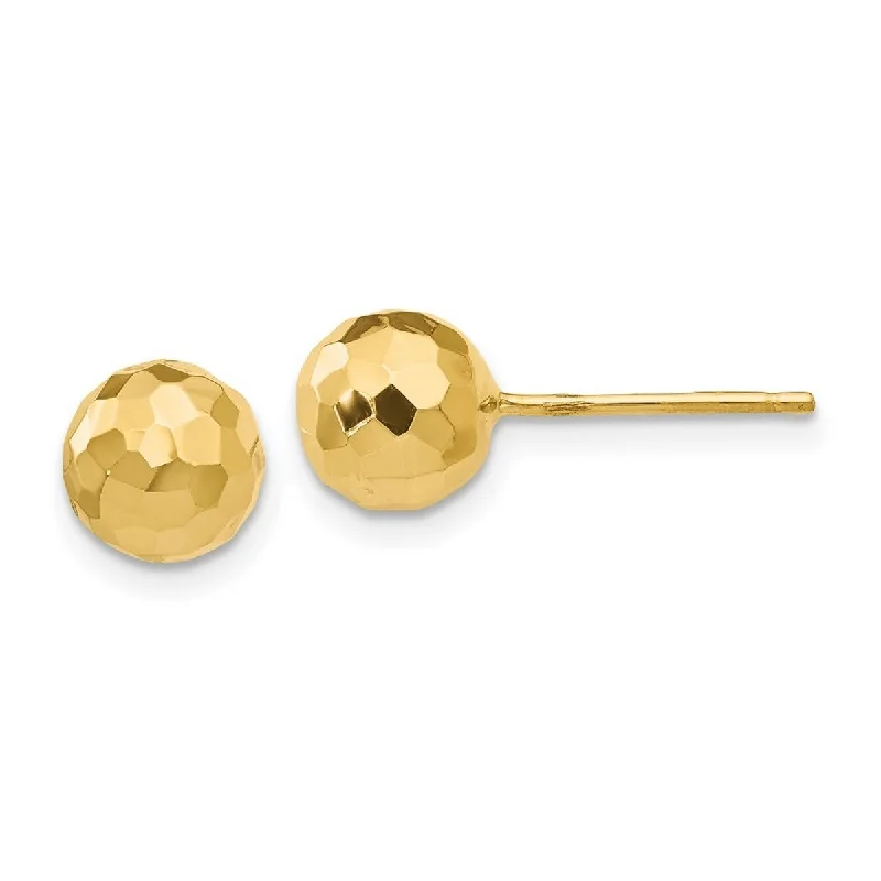 Curata 14k Yellow Gold Diamond-cut 7mm Ball Post Earrings