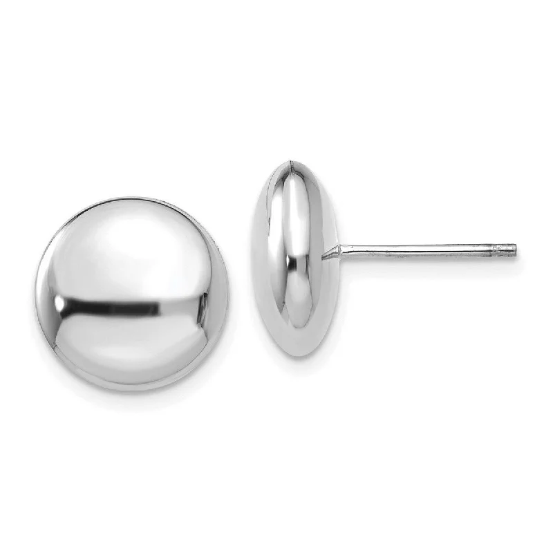 Curata 14k White Gold 12mm Polished Round Button Post Earrings