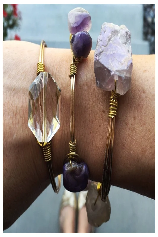 3-piece Wire Wrapped Stone Bracelet Set - Final Sale