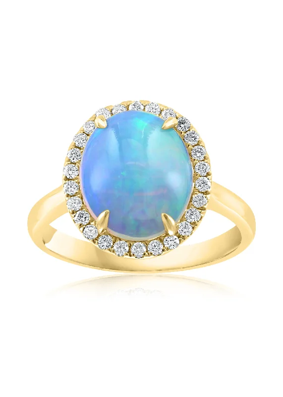 14K Yellow Gold Opal and Diamond Ring