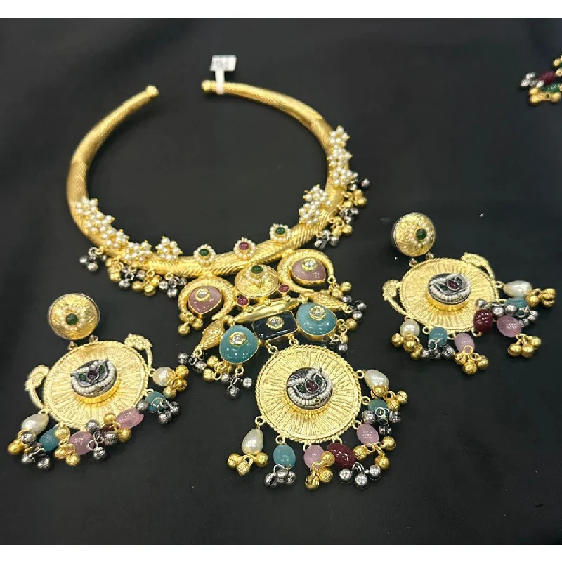 Akruti Collection Gold Plated Pota Stone And Pearls Necklace Set