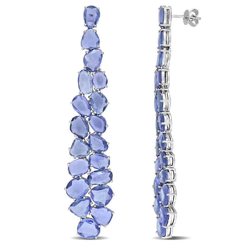 Miadora 14k White Gold Blue Sapphire Cluster Chandelier Drop Earrings