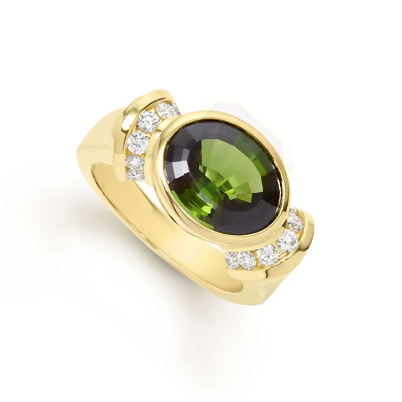 Studio 18K Gold Green Tourmaline and Diamond Ring