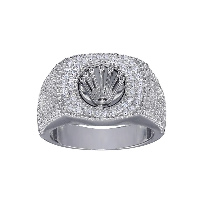 Rhodium Plated 925 Sterling Silver Crown CZ Ring - GMR00317