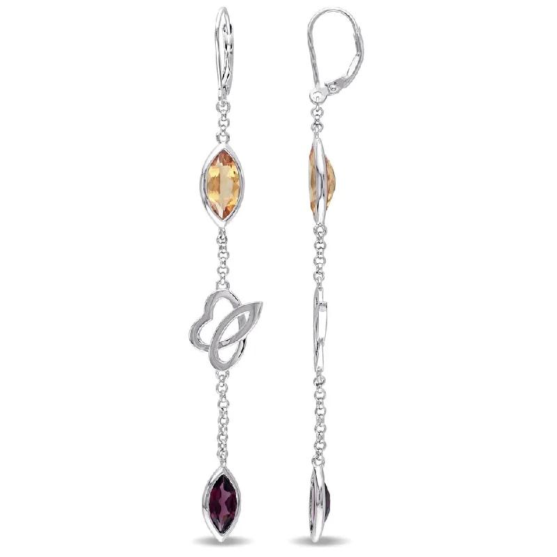 Miadora Sterling Silver Marquise Citrine and Rhodolite Station Drop Earrings