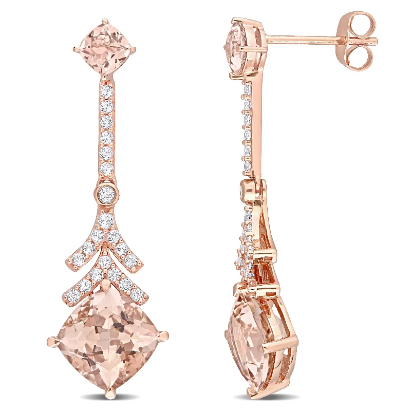 Miadora Morganite and White Topaz Drop Earrings in 10k Rose Gold